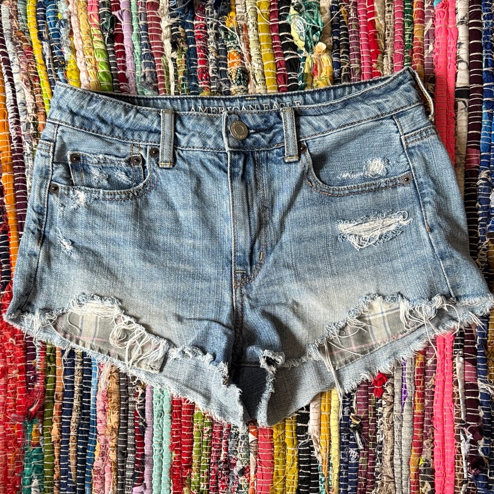 American Eagle Outfitters High Rise Distressed Jean Shorts
